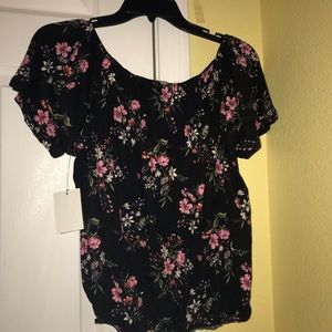 Black floral blouse